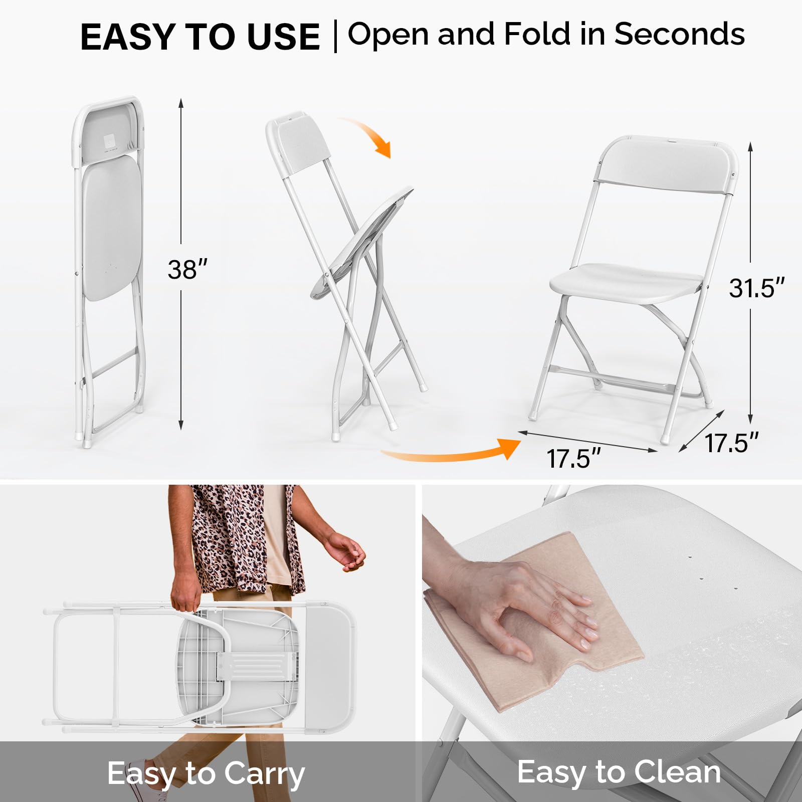 Amazon.com: VINGLI 12 Pack White Plastic Folding Chair